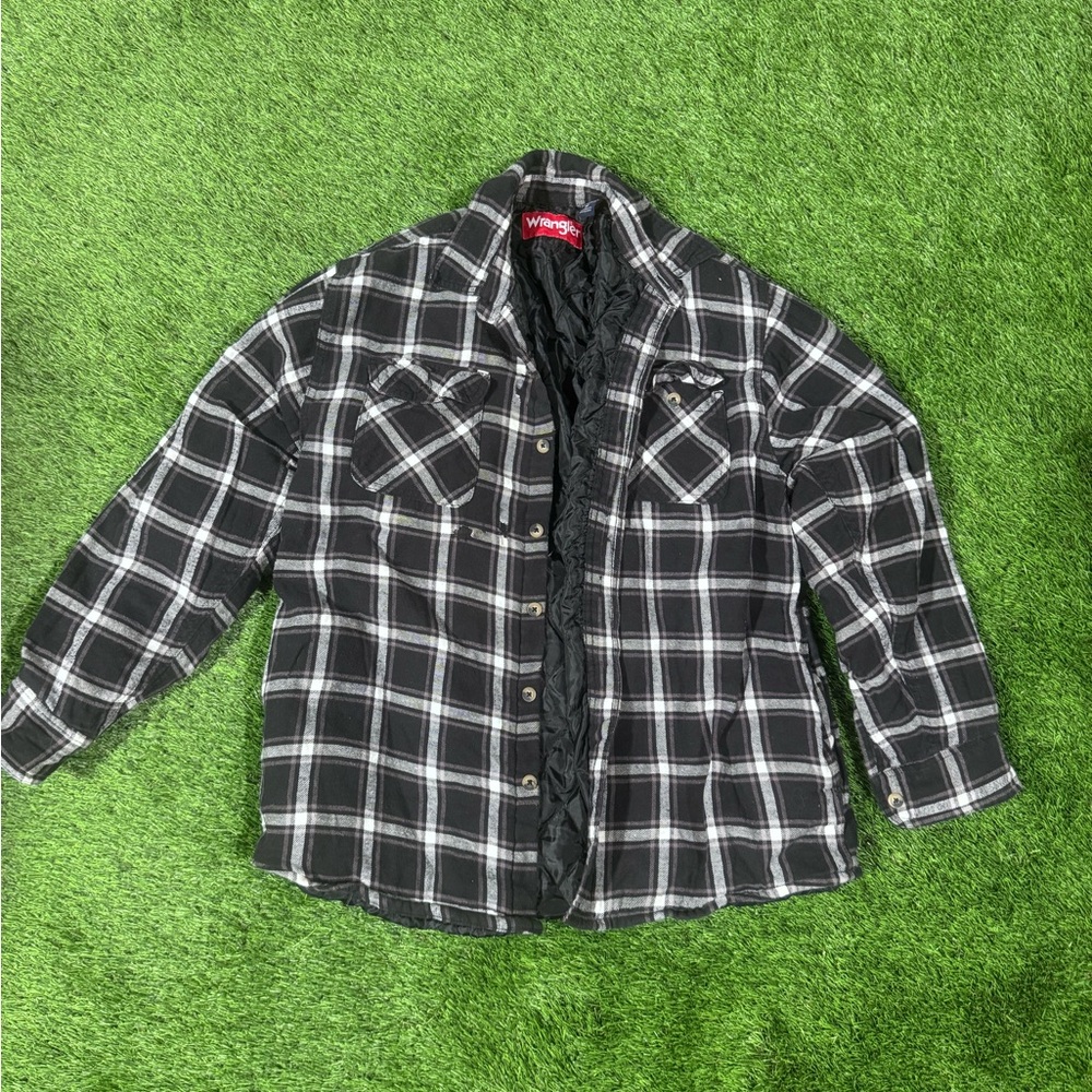 Wrangler Quilted Flannel Shirt Jacket - Black & White Plaid - Size Medium